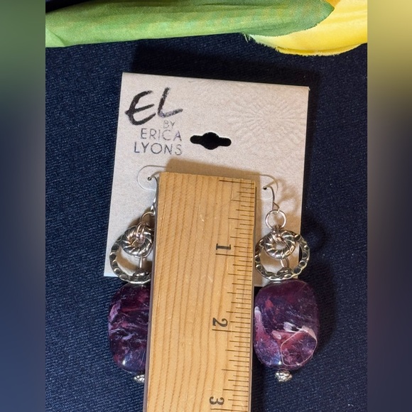 Erica Lyons Gold Tone Purple Stone Dangle Earrings 2.5inch - Picture 3 of 6